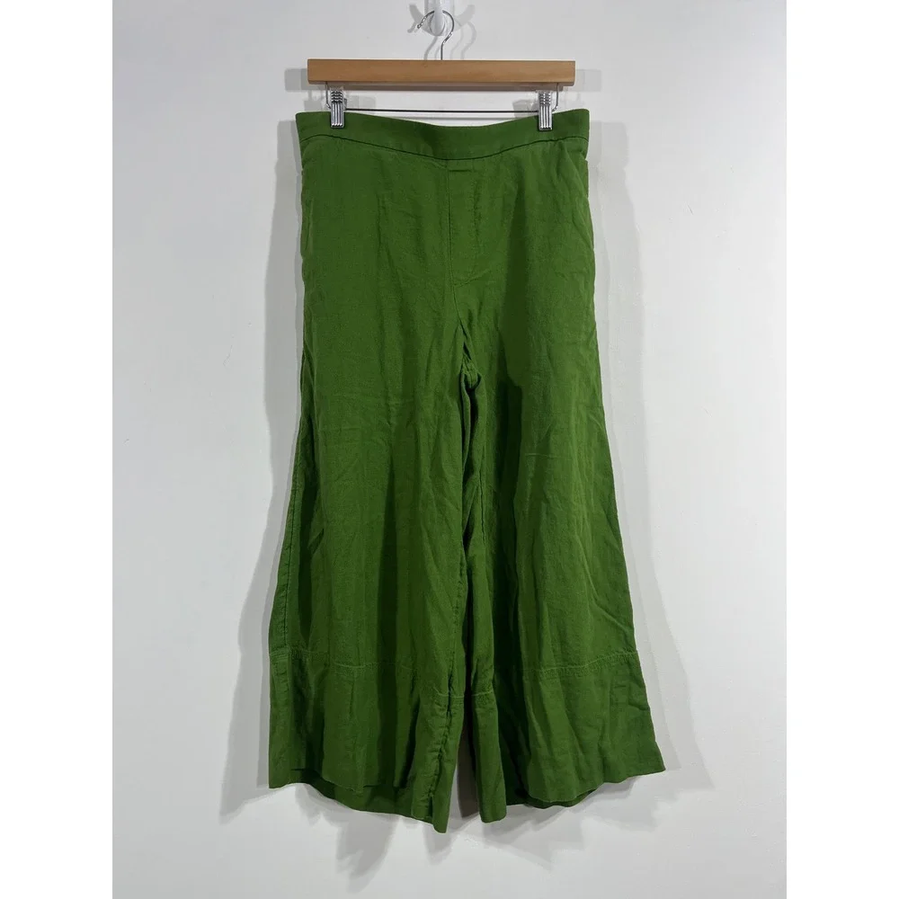 Banana Republic Fisherman Granola Green Linen Wide Leg Pants Womens Medium Boho